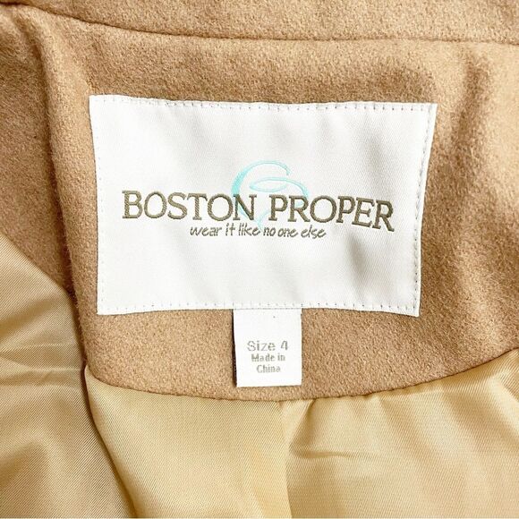Boston Proper Wool Double Breasted Mid Length Belted Overcoat Camel Tan Size 4 - Picture 8 of 11